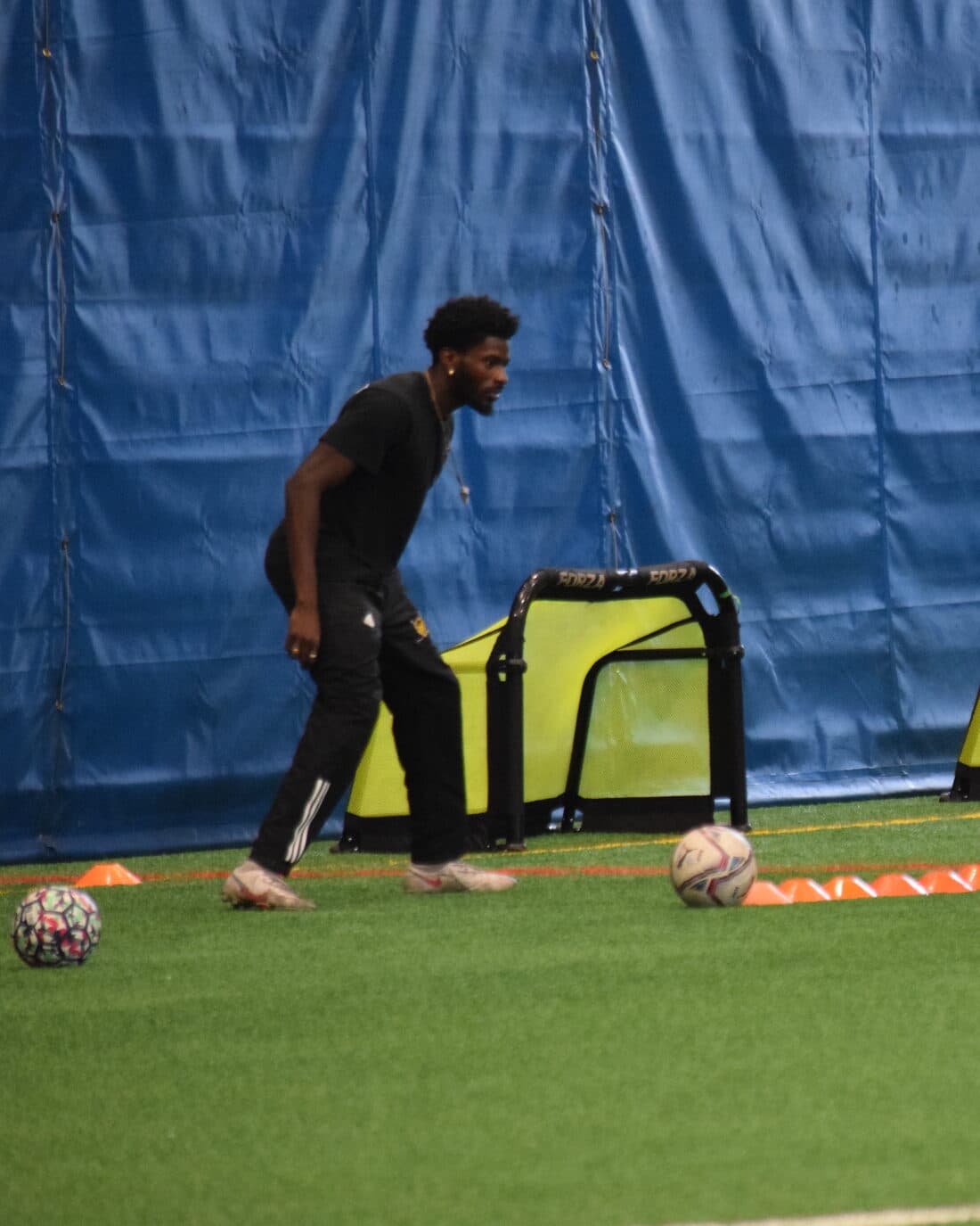 Jordan Ellis leading a JStarz training session in the indoor dome in Halifax.